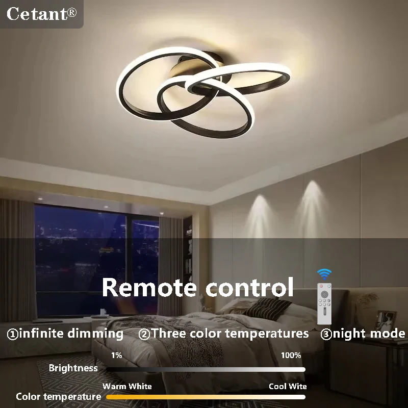 Moderno led luz de teto inteligente controle remoto escurecimento quarto sala estar cozinha interior led 52cm preto ouro led trevo lâmpadas