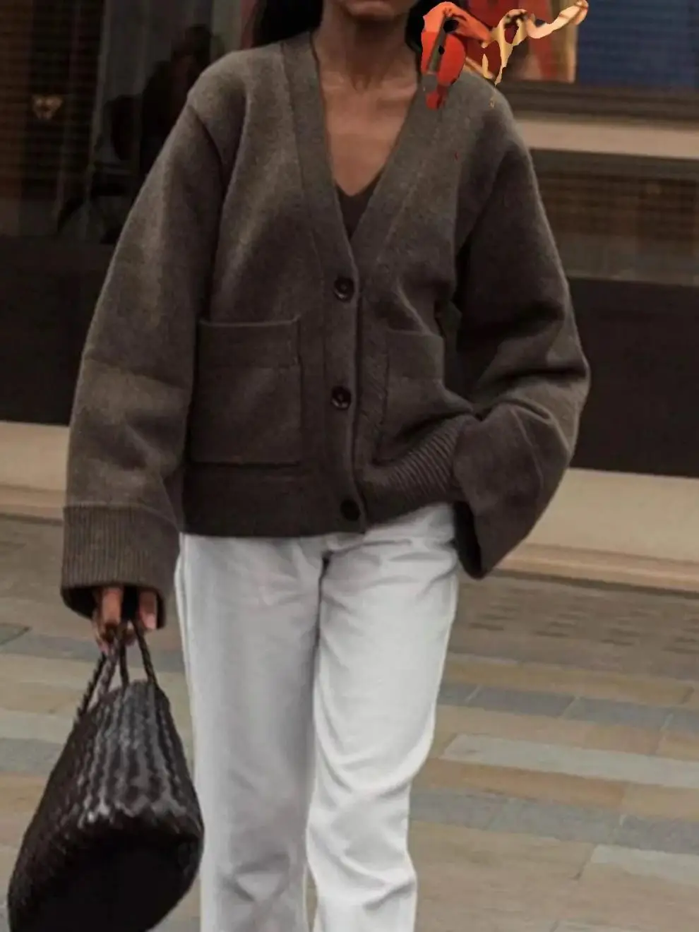 Whisper Lumi Autumn Women's Cropped Cardigans V-neck Knitted Sweater Coat Long Sleeve With Pocket Casual Streetwea New Outwear