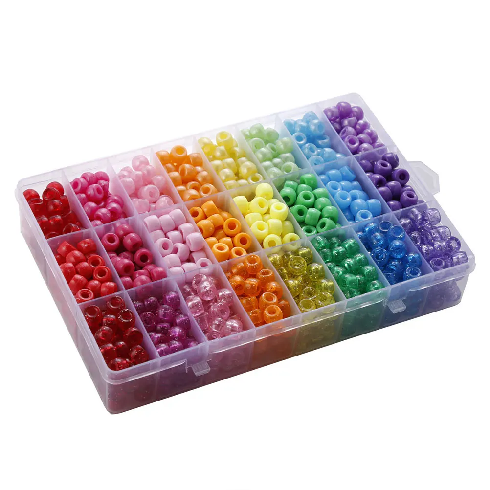 

1200pcs Large Hole 6X9Mm Round Plastic Diy Beads Colored Craft Beads Jewelry Making Kit Bracelet Earrings Accessories For Home