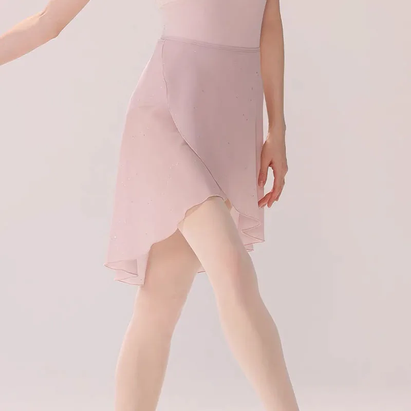 Women Sparkling Chiffon Ballet Wrap Skirt, Asymmetrical Hem Dance Practice Skirt for Studio Practice Performance Adult Skirt