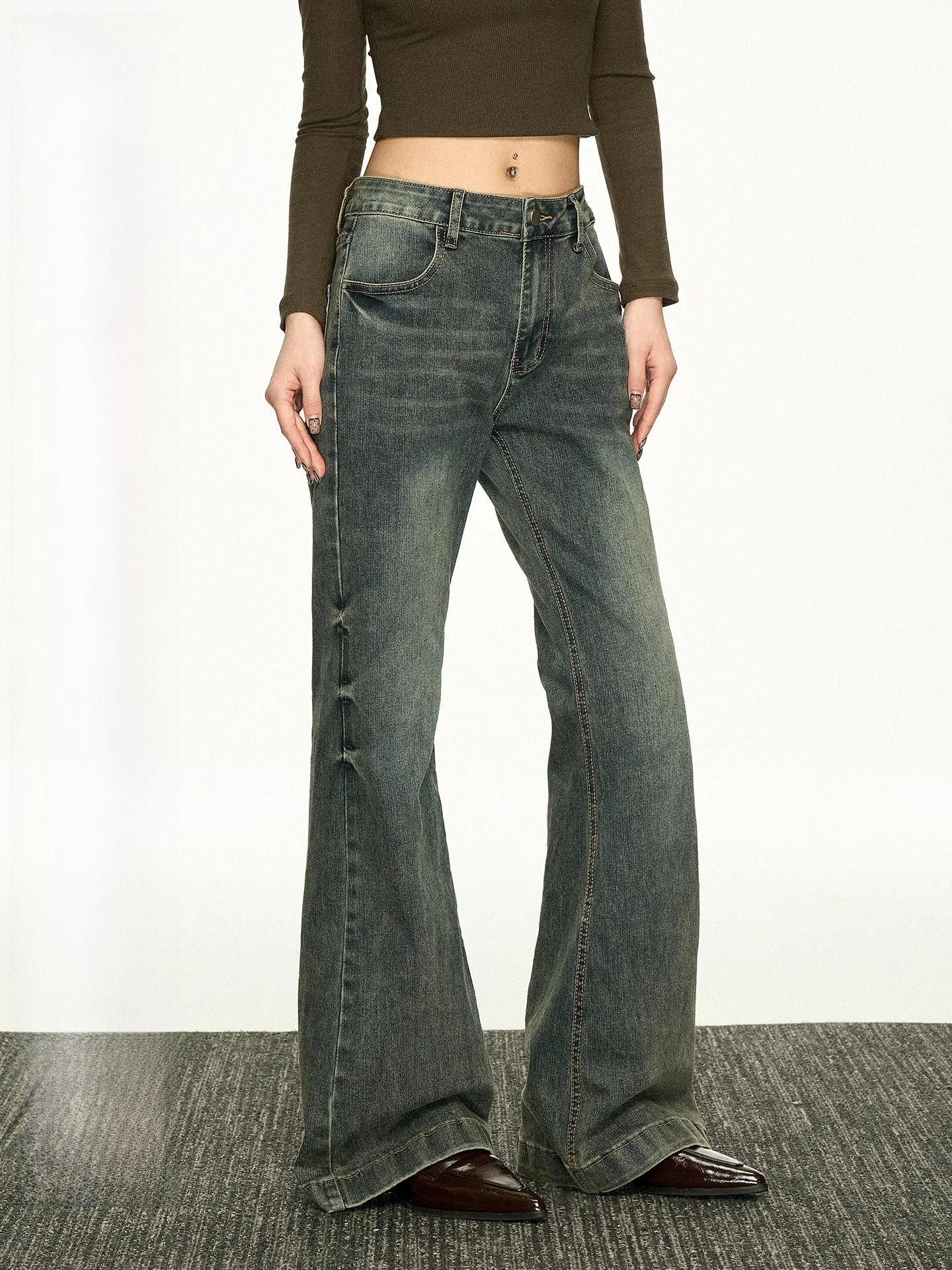 

Aaisup Low Waist Bell Bottom Denim Jeans Women's Spring Autumn Slimming Washed Hot Girl Long Pants Straight Leg Trousers