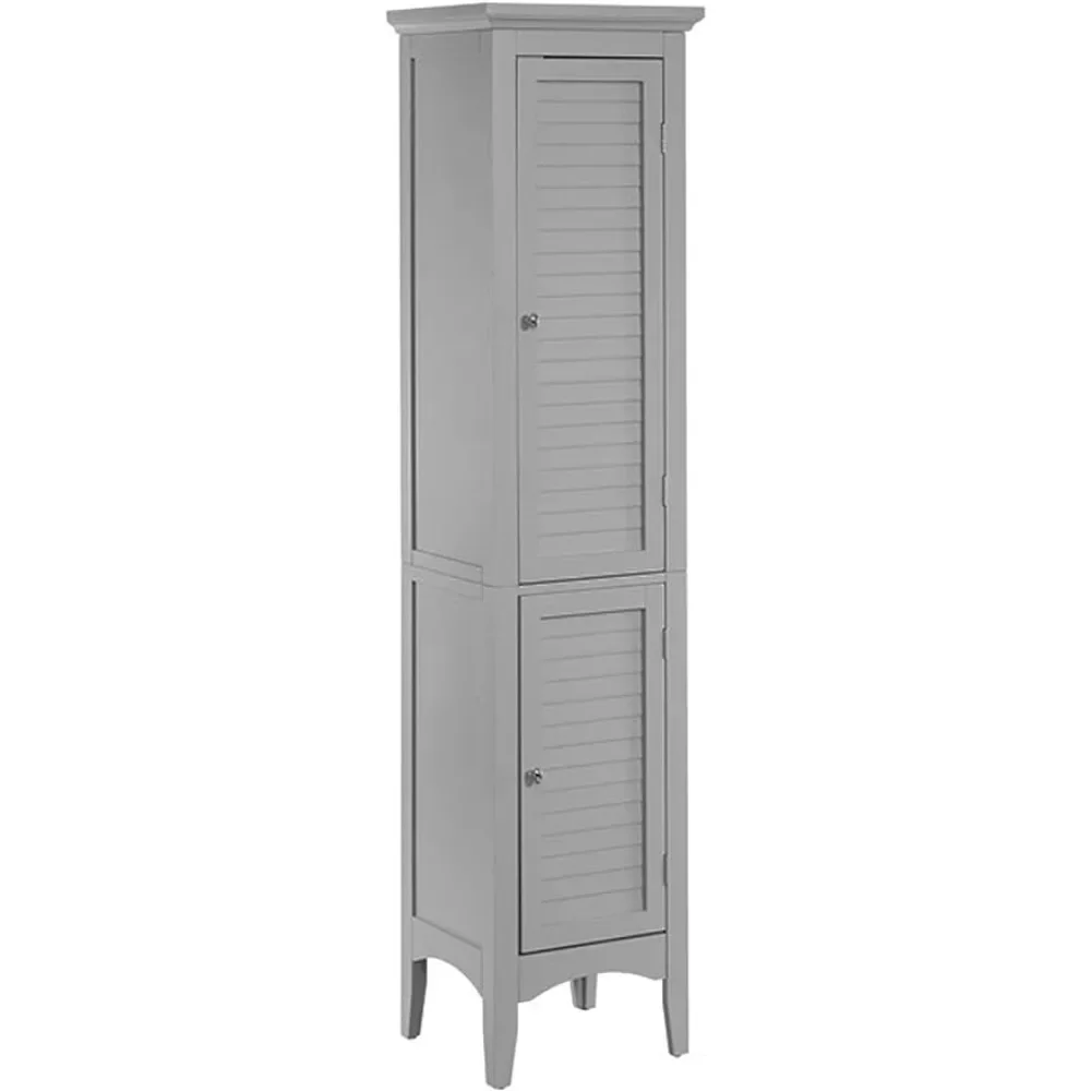 Bathroom Cabinet With 1 Adjustable and 3 Fixed Interior Shelves 5 Storage Spaces and 2 Louvered Doors Gray Freight Free Home