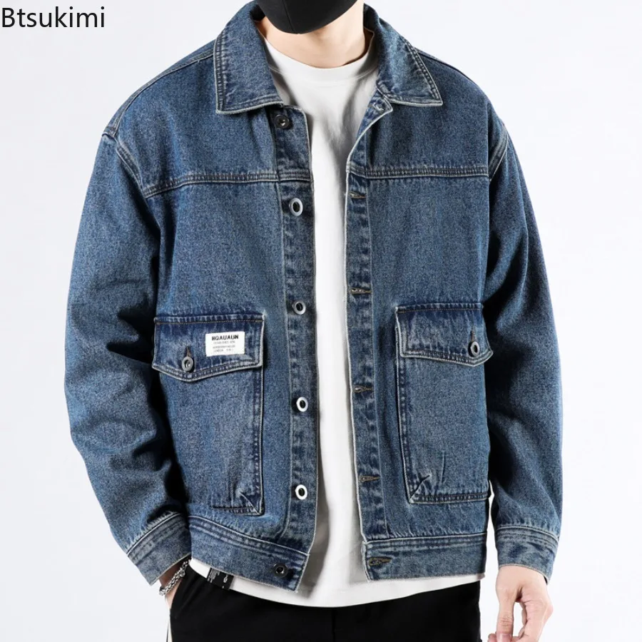 New 2025 Men's Autumn and Winter Loose and Trendy Denim Jackets Pure Cotton Male Fashionable Workwear Jackets Plus Size S-4XL
