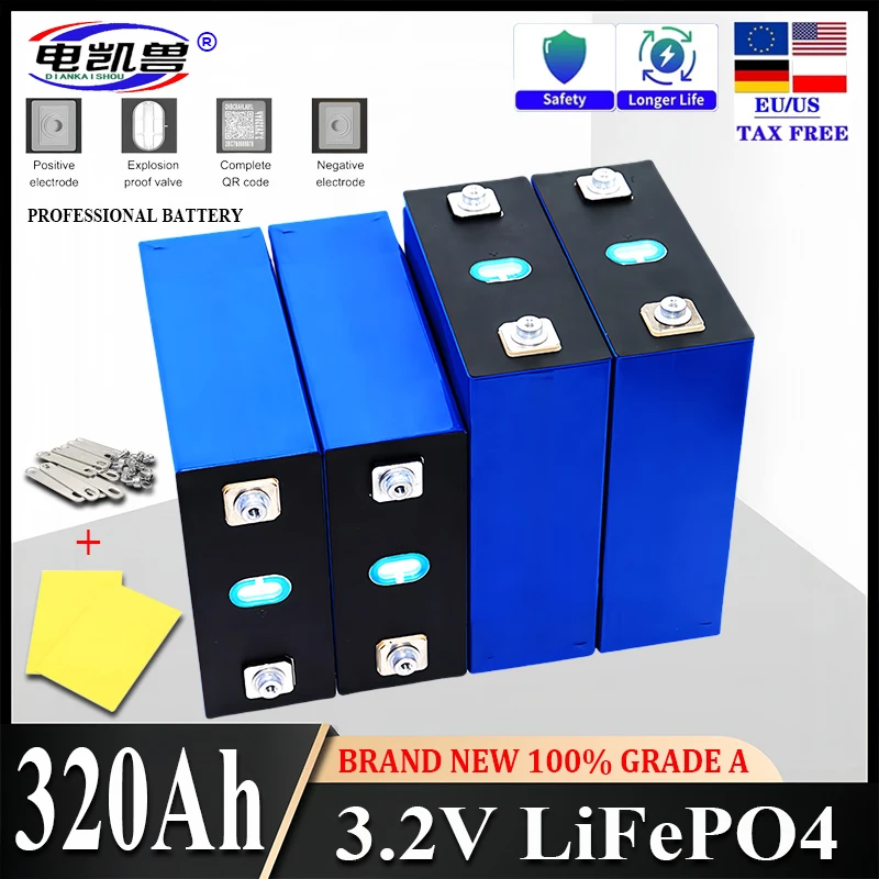 New 3.2V 320Ah Lifepo4 Battery 8000 cycles Lithium Iron Phosphate Travel Solar RV Campers Cell 12v 24v Battery GRADE A duty-free