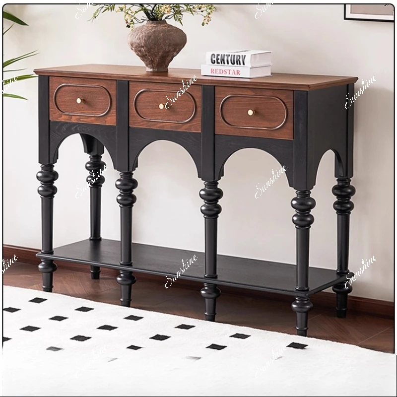 American light luxury solid wood dining side cabinet, medieval two-color decorative cabinet