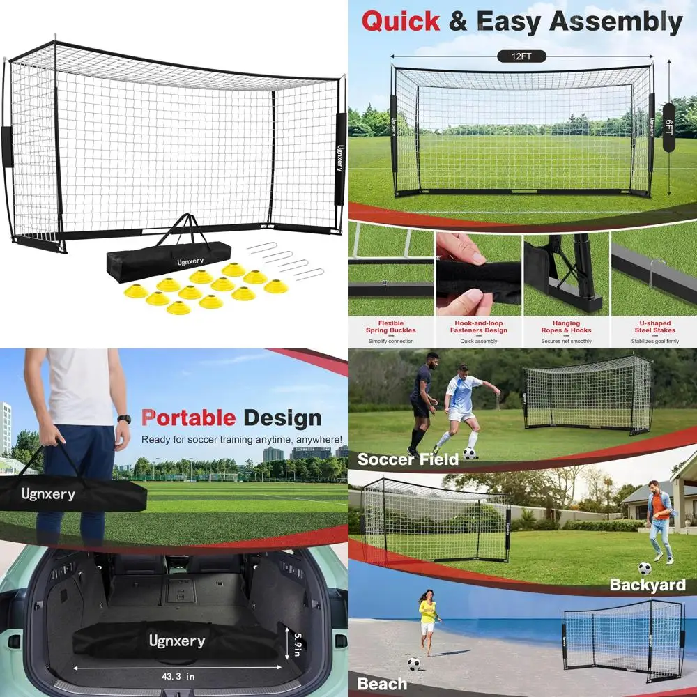 

Quick Setup 12x6 Soccer Goals with Carry Bag and 12 Training Cones for Backyard Practice