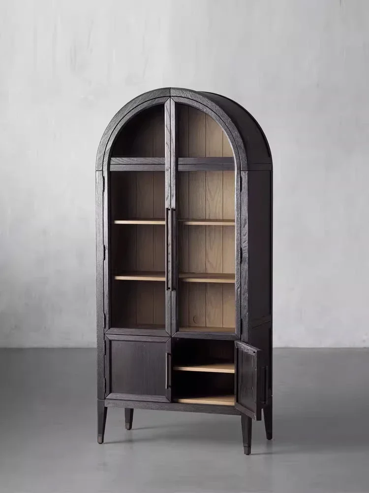 Solid Wood Bookcase Nordic Side Cabinet Black Bookshelf Vintage Wine Cabinet