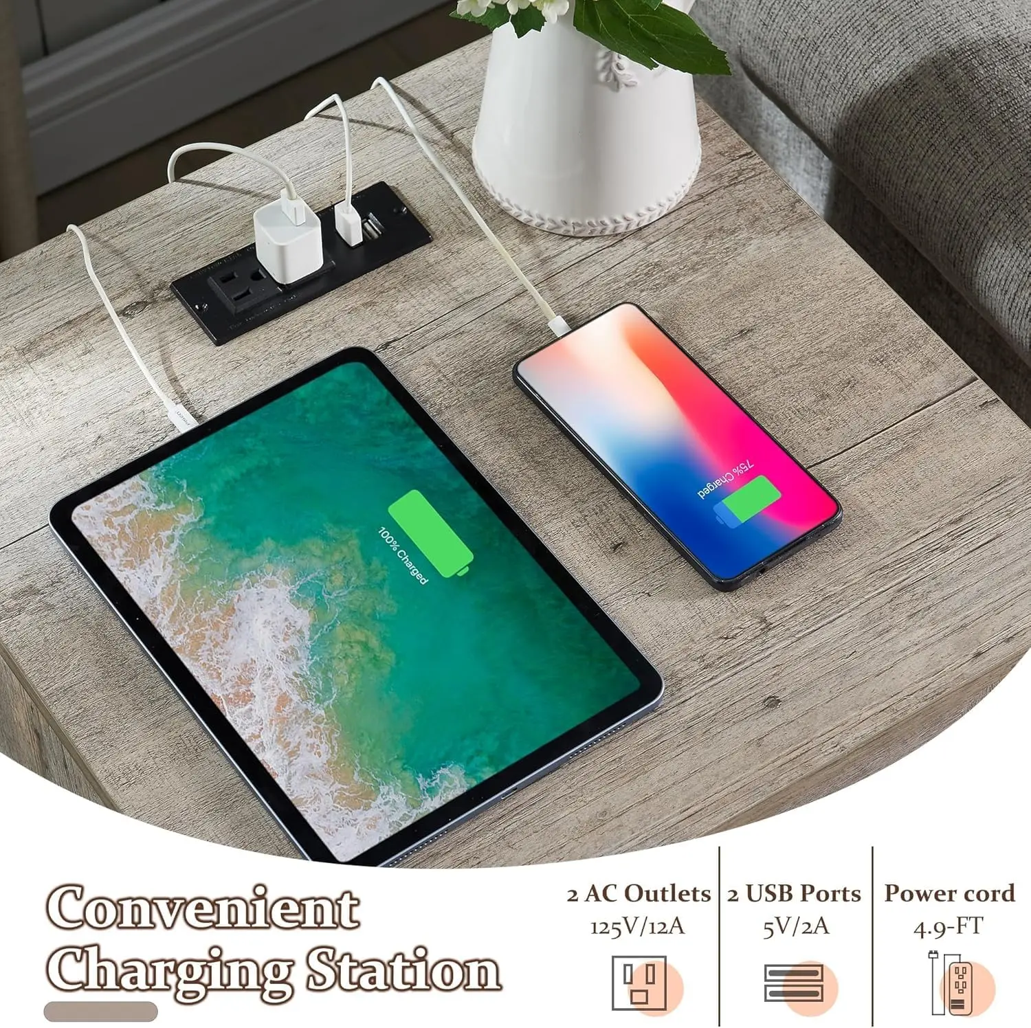 مجموعة منضدة المزرعة مكونة من قطعتين مع قاعدة شحن ودرجين ورف مفتوح، وطاولة جانبية من خشب البلوط الريفي لغرفة النوم أو غرفة المعيشة #4