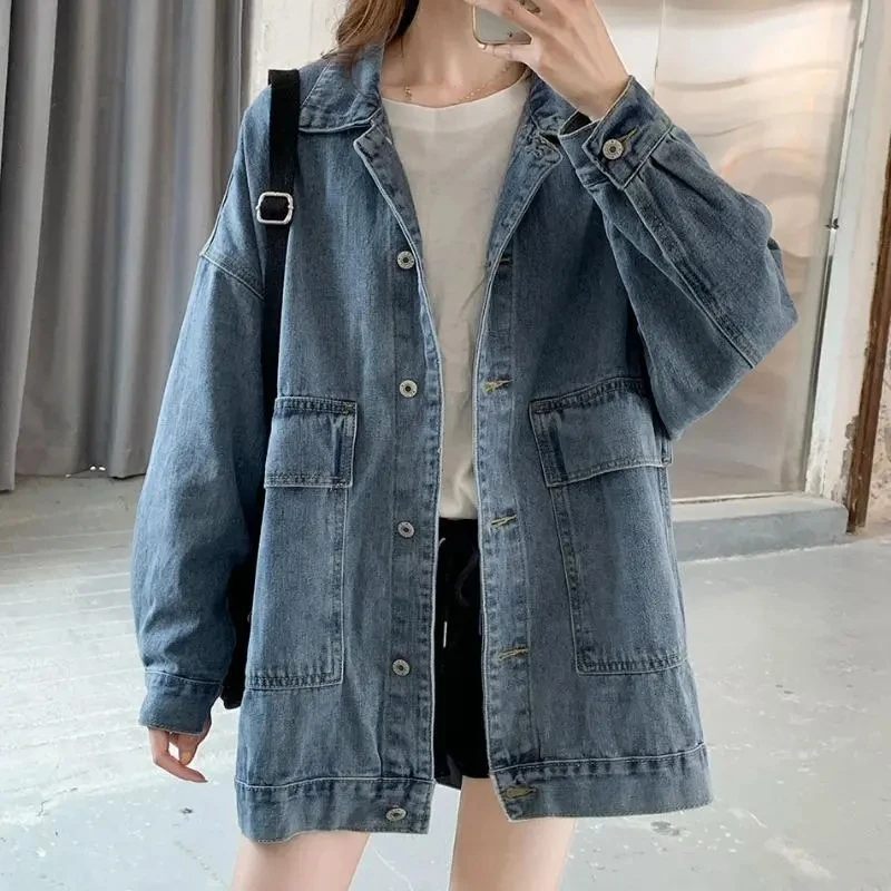 

Autumn New Luxury Long Jeans Jackets Womens Fashion Vintage Loose Oversized Denim Coats Ladies Pocket Casual Denim Overcoat Top