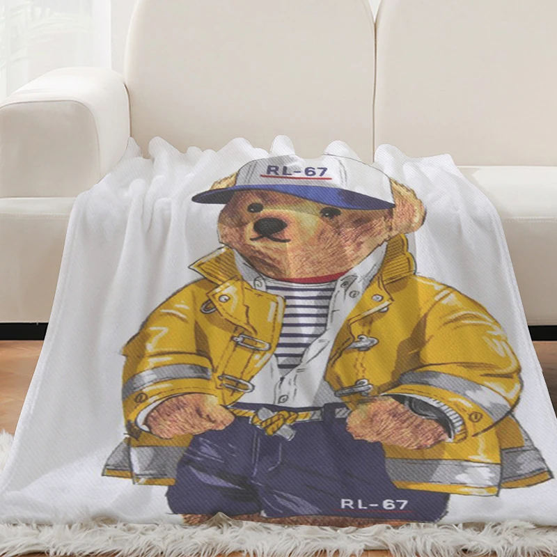 Sofa Blanket H-Polo Bears Flannel Blanket King Size Blanket Microfiber Bedding Fluffy Soft Blankets Warm Knee Bed Fleece Camping