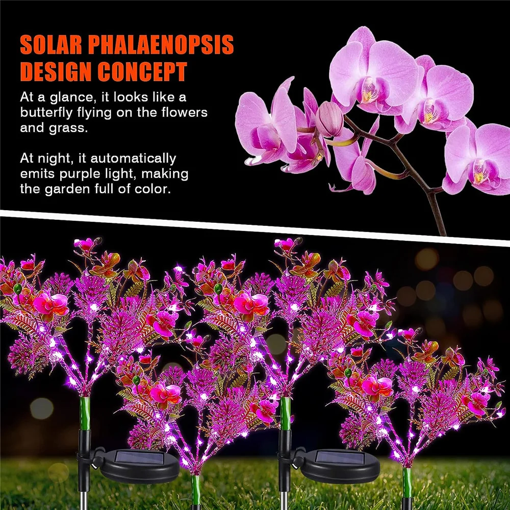 Luz Solar decorativa para jardín al aire libre, luz de flores Phalaenopsis alimentada por energía Solar, impermeable IP65, regalos de jardinería