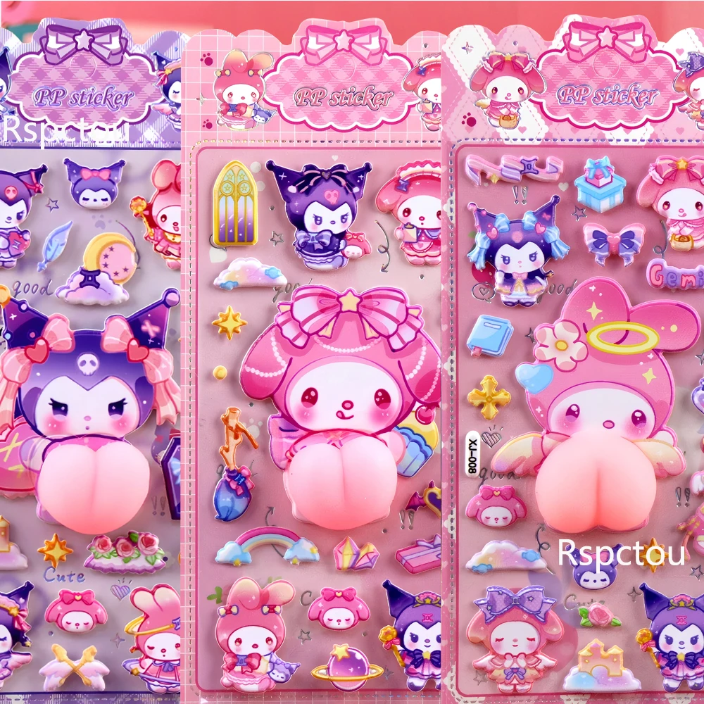 Cute Sanrio Cartoon My Melody Kuromi Happy Buttocks Stickers DIY Decoration Soft Pinched Decompression 3D Relief Bubble Sticker