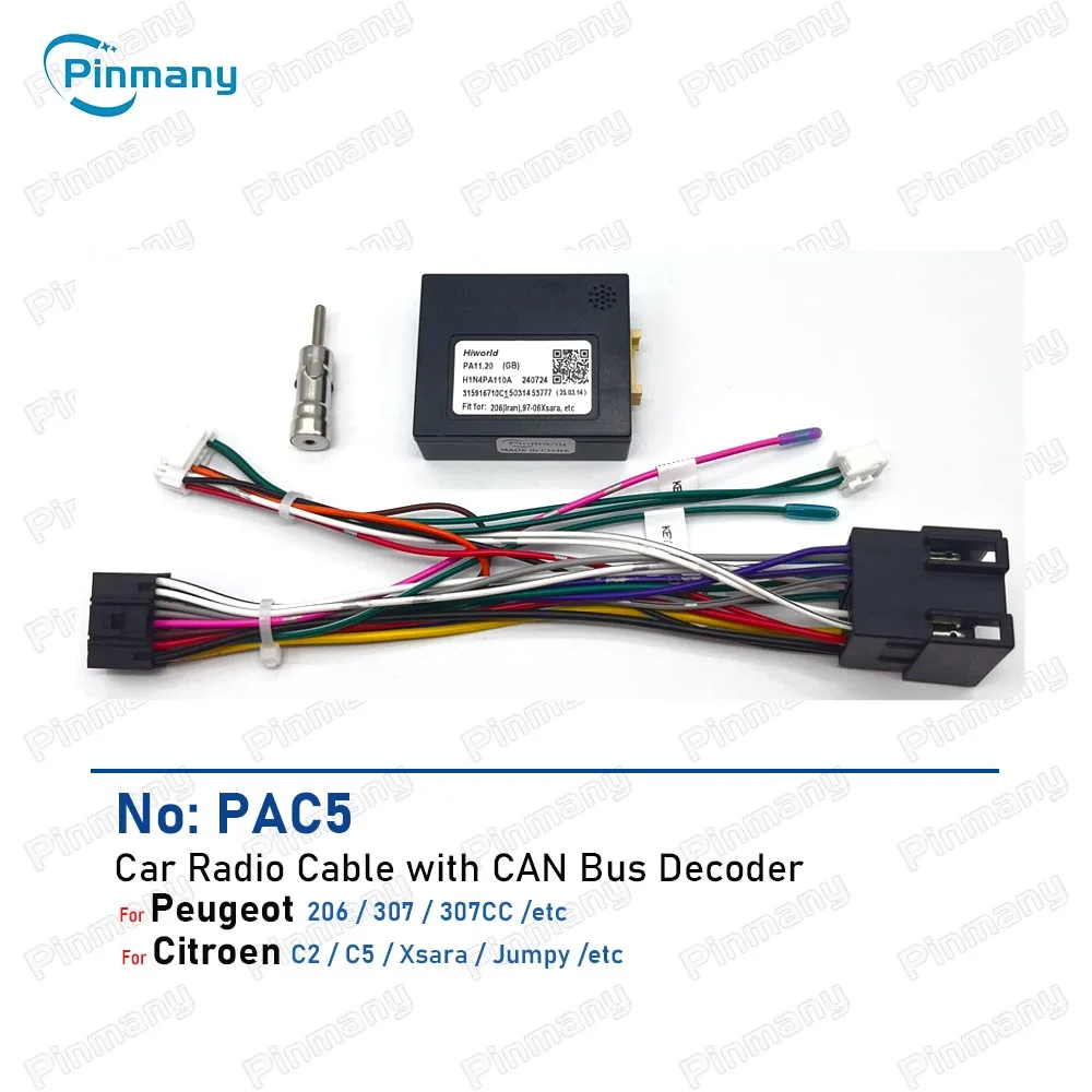Car Radio Cable PAC5 Audio Wire Harness Adapter with CAN Bus Decoder for Peugeot 206 307 307CC, for Citroen C2 C5 Xsara Jumpy