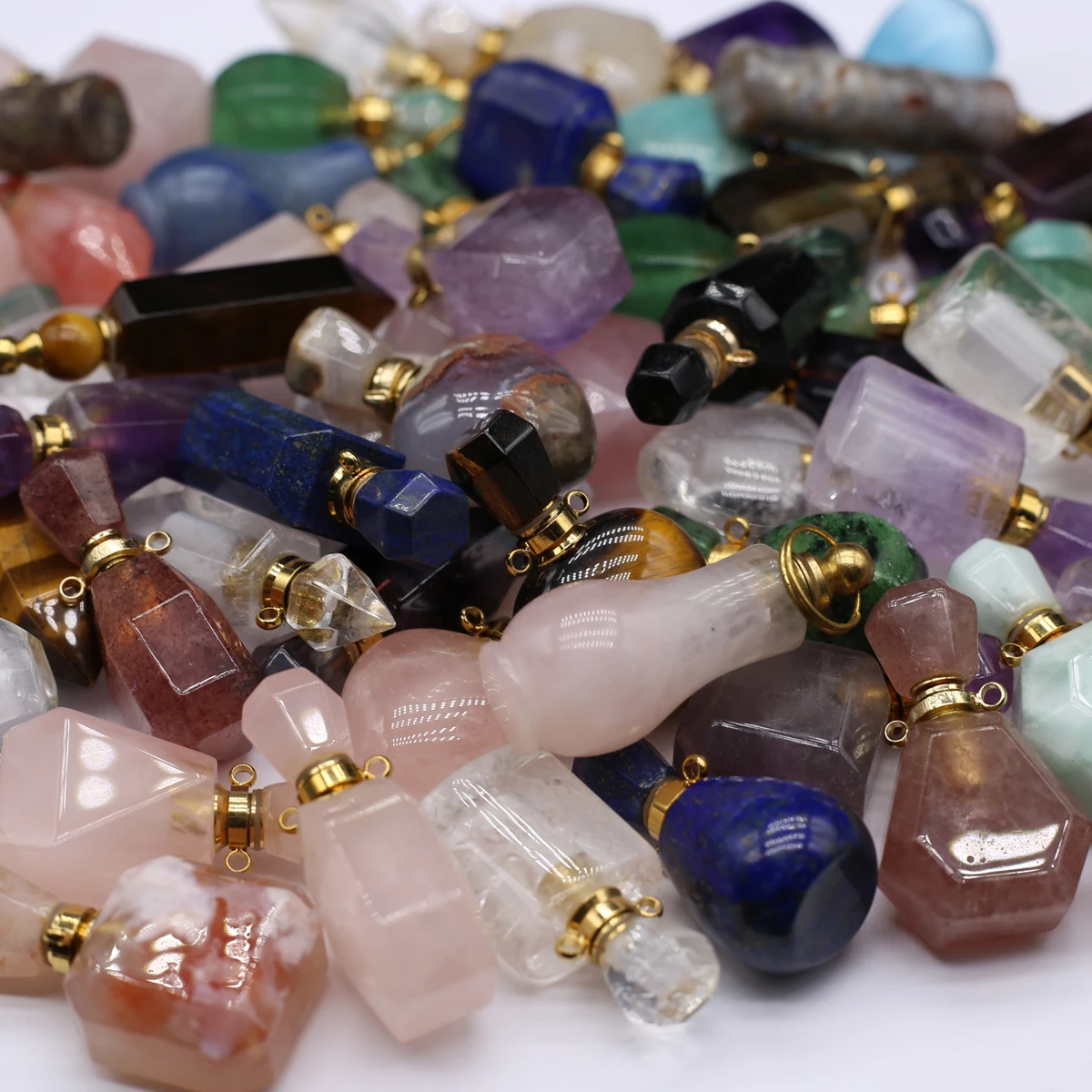 1/2/3/5/8/10pcs Perfume Bottle Random Colour Shape Pendant Natural Stone Charms for DIY Necklace Jewelry Making Given Chain