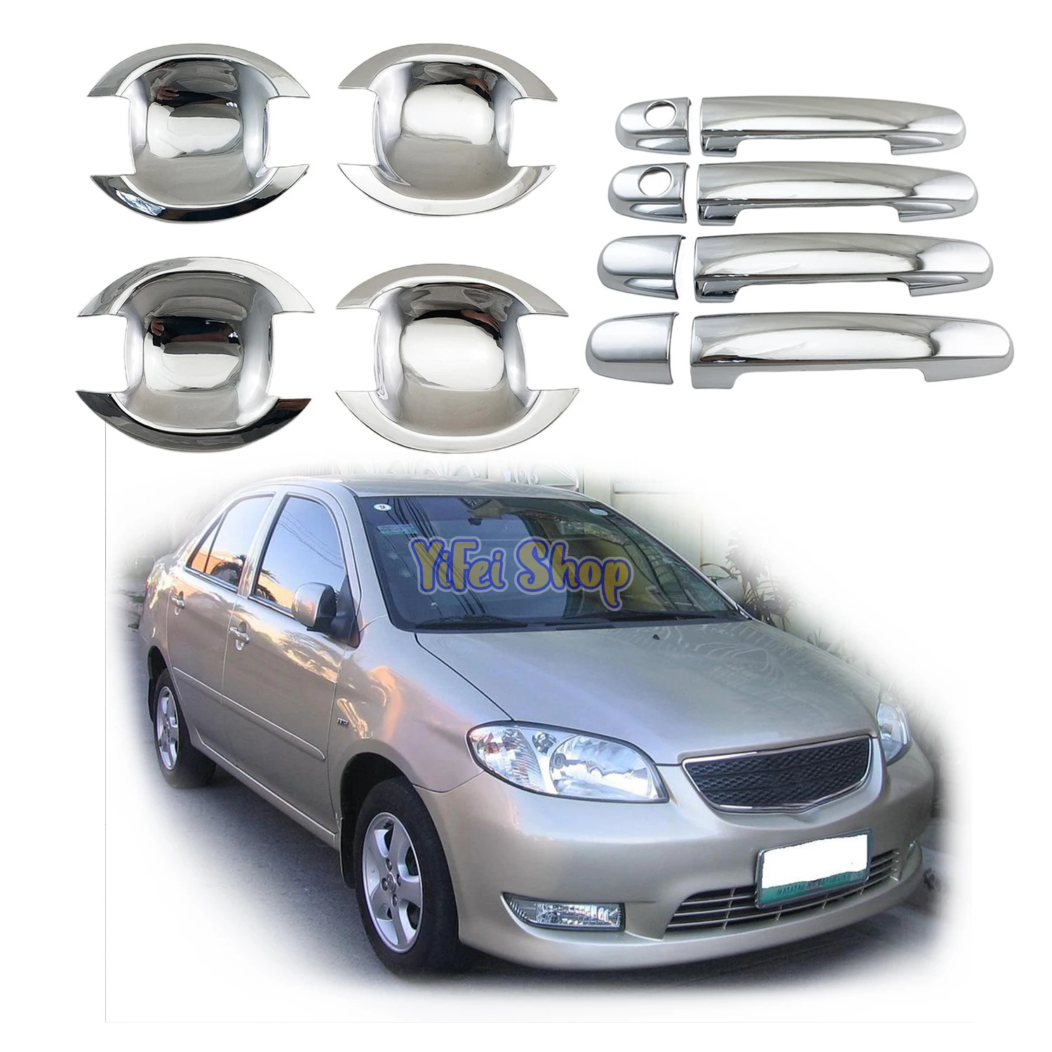 Yoyo New ABS Chrome Car Accessory Door Handle Bowl Covers Trim Paste Style For Toyota VIOS 2003 2004 2005 2006 2008 2010