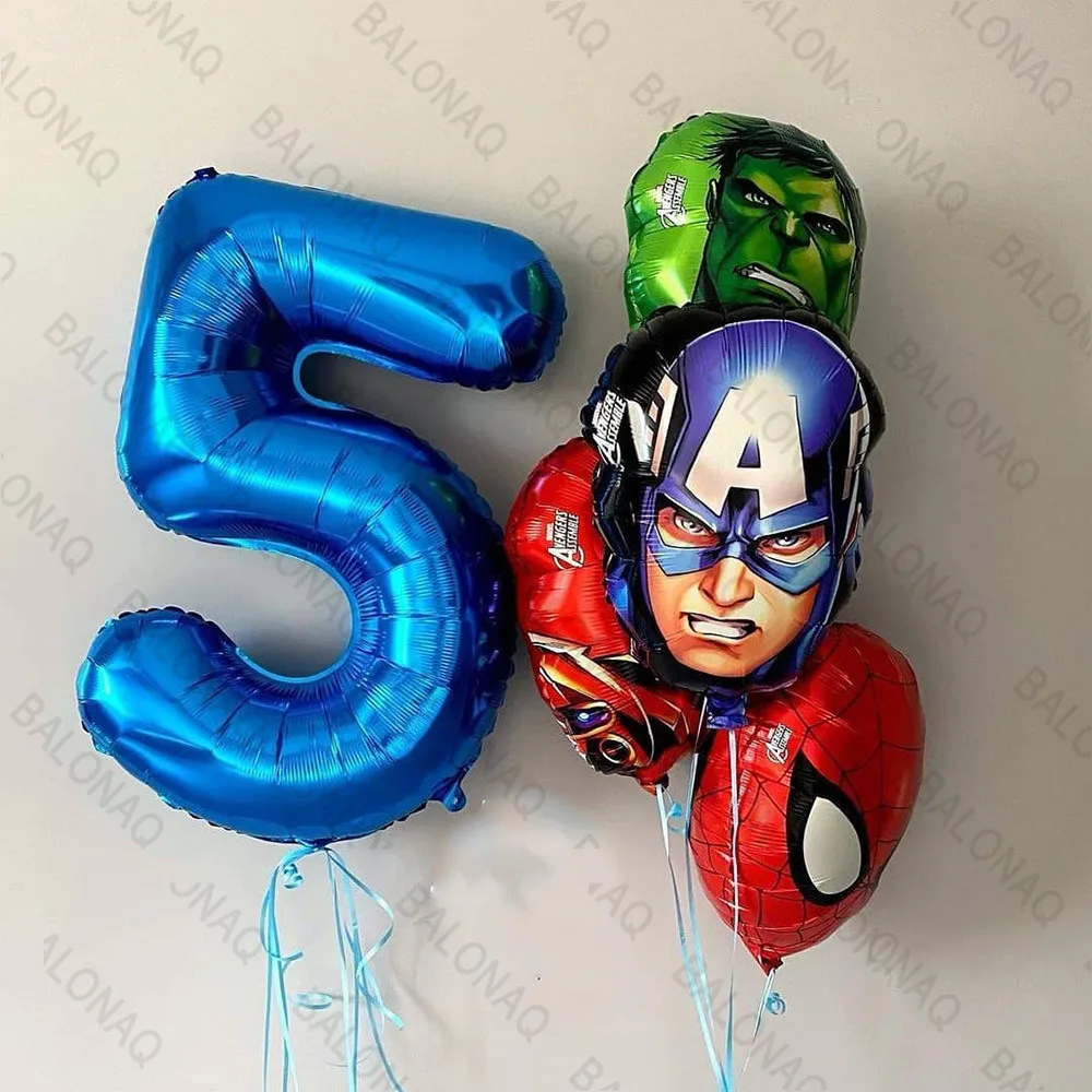 

5pcs Super Hero Head Balloon Spiderman Aluminum Number Balloons Kids Birthday Party Decoration Baby Shower Balloons