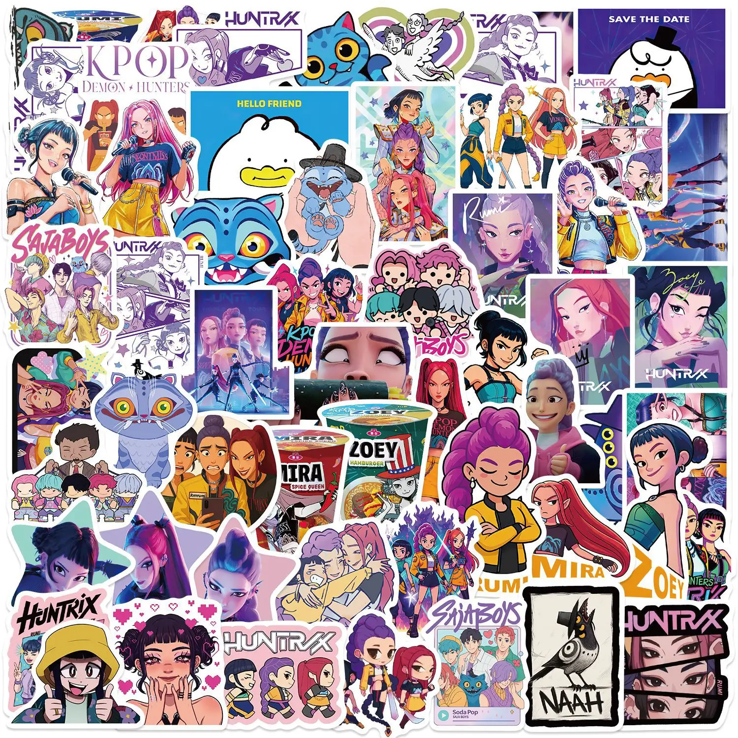 60PCS K-POP DEMON HUNTERS HUNTR/X Cartoon Graffiti Stickers Phone Guitar Laptop Notebook Suitcase Waterproof Sticker Kids Toys