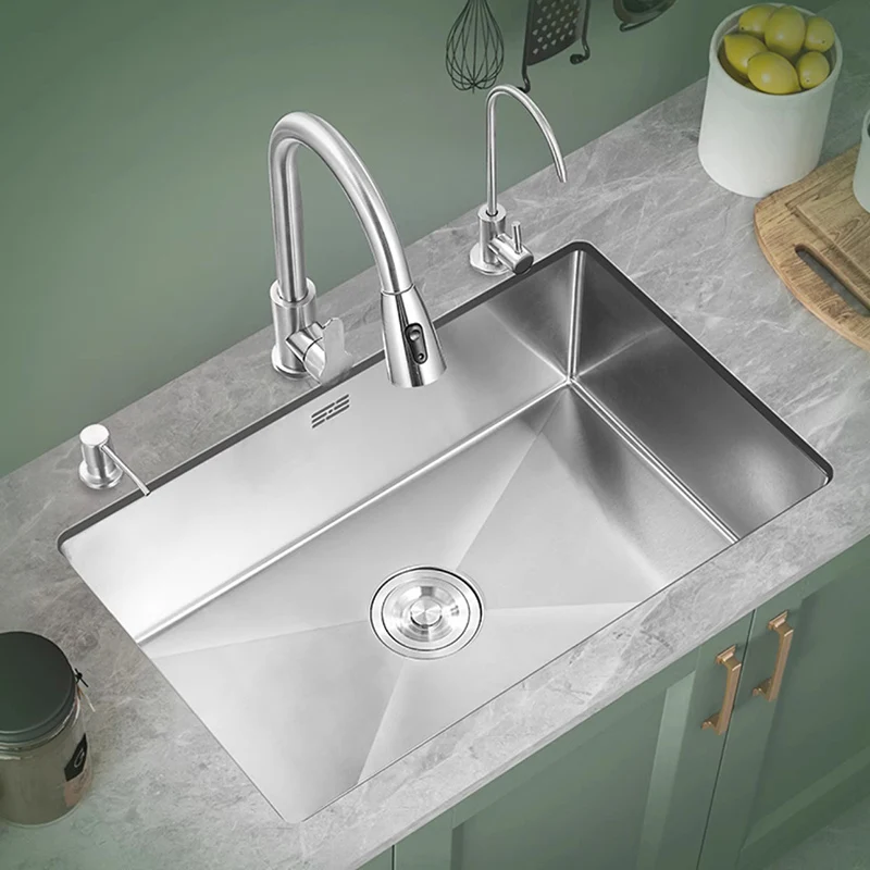 304 Stainless Steel Sink Embedded Under The Table Basin Thickened Large Single Slot Manual Vegetable Washing Dishwashing Basin