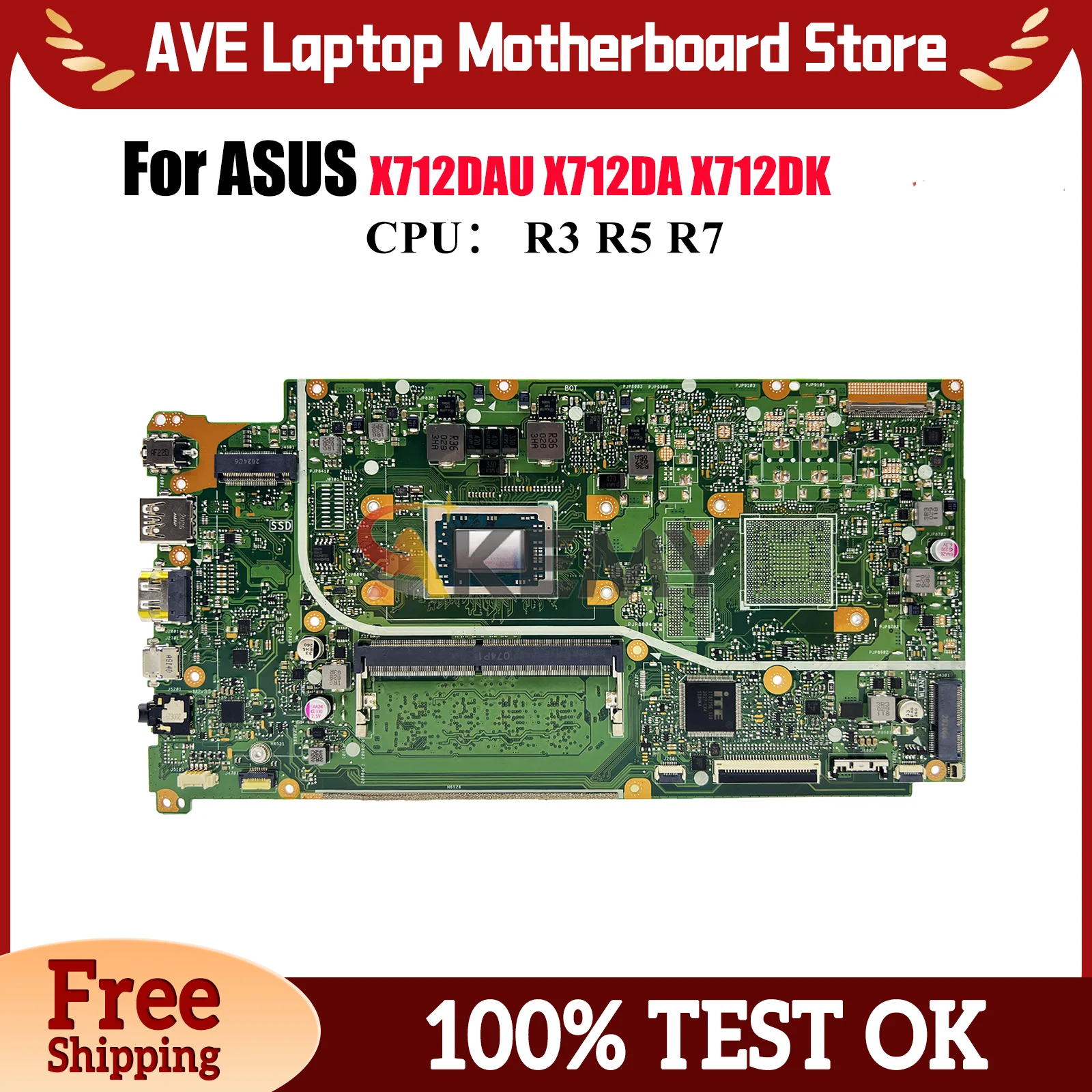 

X712DAU Laptop Motherboard For ASUS VivoBook X712D M5050D X712DA X712DK F712D V5000d M712D X712DAP Mainboard With R3 R5 R7 CPU