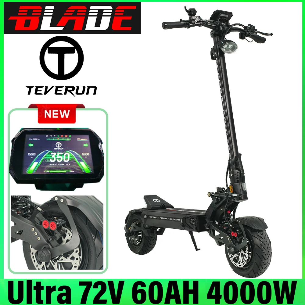 2024 Newest Teverun Fighter For Supreme Ultra Battery 72V 60Ah Smart BMS Motor 2000W*2 4 pisto Hydraulic Brake 4inch Display