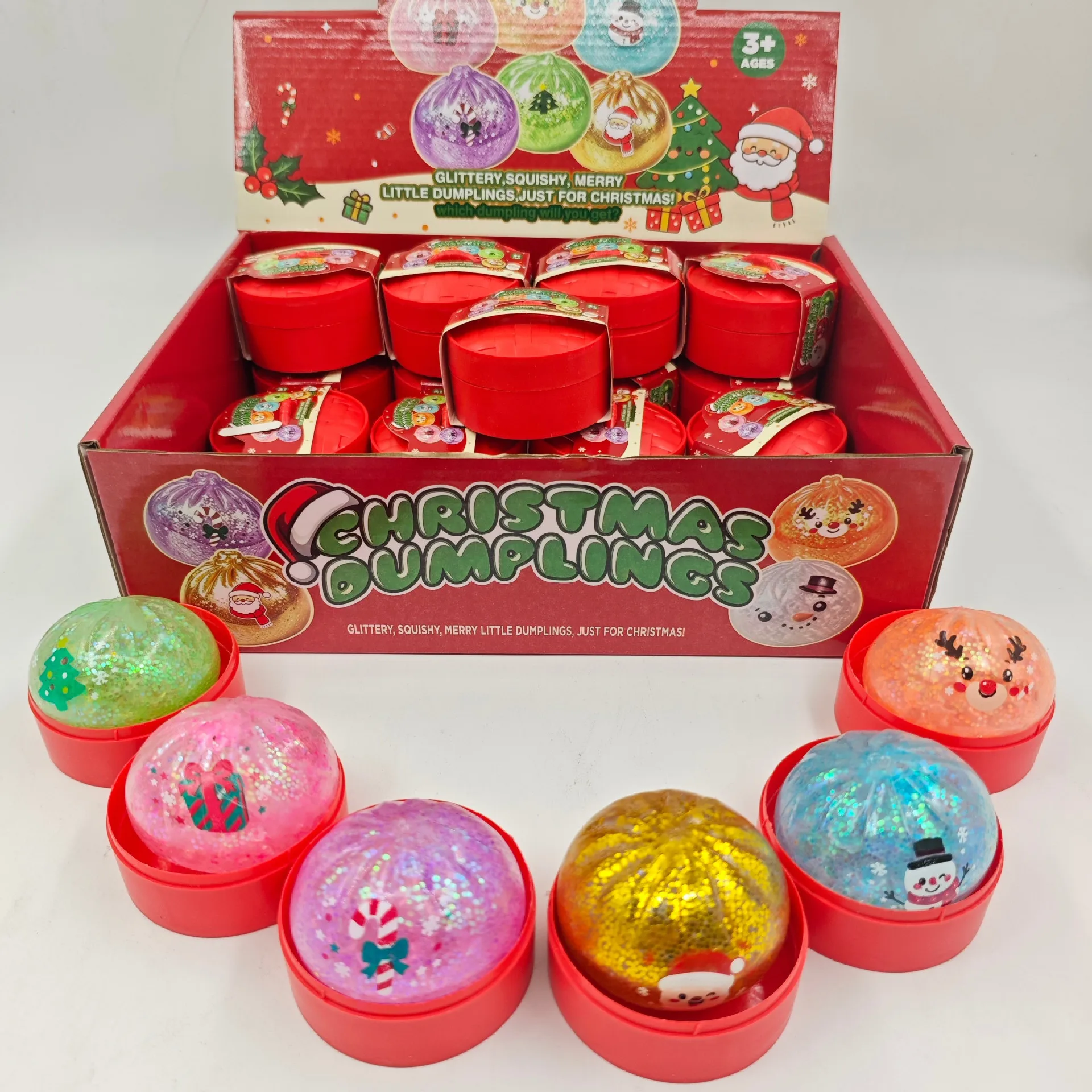 24PCS Christmas Pop Bead Steamed Bun Squishy Toy, 5.5CM Slow Rebound Stress Relief Vent Squeeze Fidget Toy