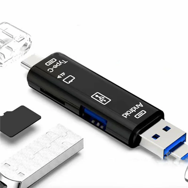 -ABDH 10X 5-In-1 Multifunctional OTG Card Reader Micro-SD / SD Card / USB Reader Support TF Android Type-C Phone Universal
