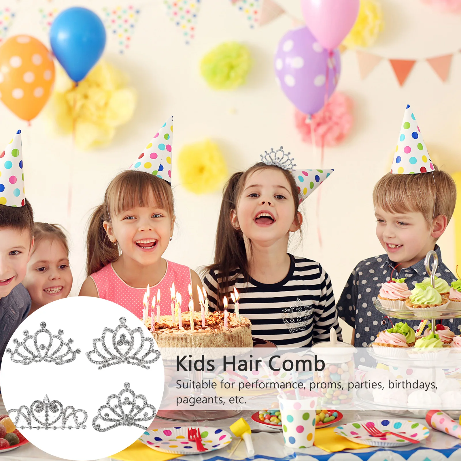 

4 шт., заколка для волос с хрустальной короной, тиара, расческа, топперы для девочек, аксессуары со стразами для малышей