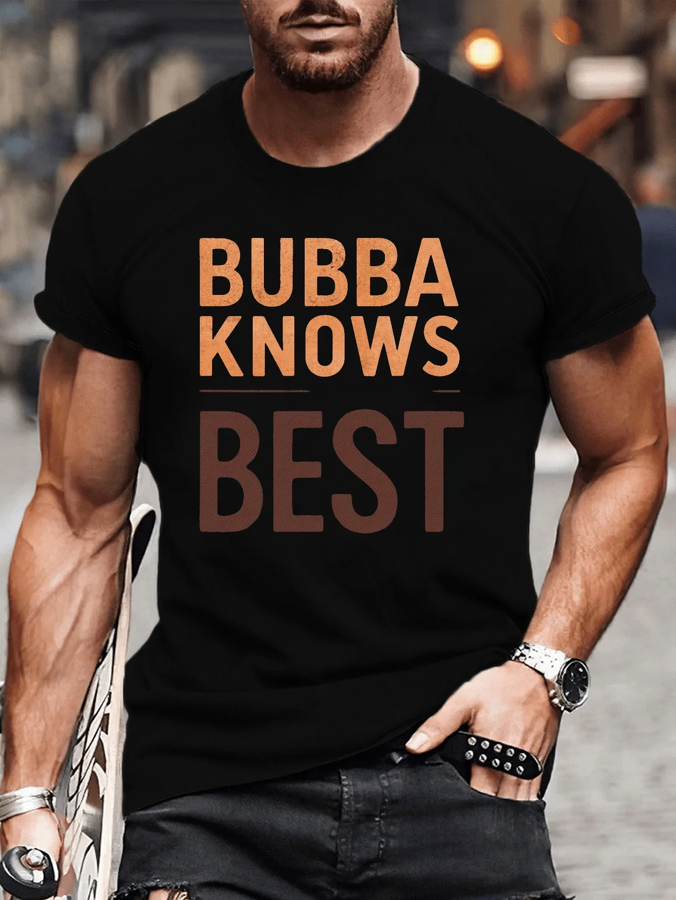

MenS Plus Size Casual T-Shirt BUBBA KNOWS BEST Graphic Print Crew Neck Short Sleeve Polyester 100% Slight Stretch