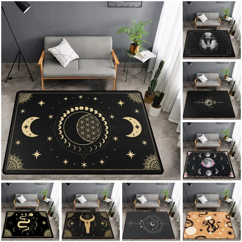 Celestial Black Moon Stars Sun Rugs for Living Room Witch Gothic Astrology Zodiac Carpet Soft Floor Mat   Bedroom Area