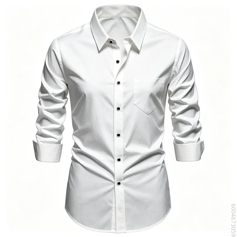 Men's long sleeved shirt with contrasting color design, lapel top for daily business commuting, casual fashion, versatile shirt