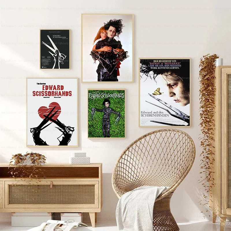 Edward Scissorhands Poster Tim Burton Classic Movie Johny Depp Canvas Painting Wall Art Pictures Home Bar Barber Decor