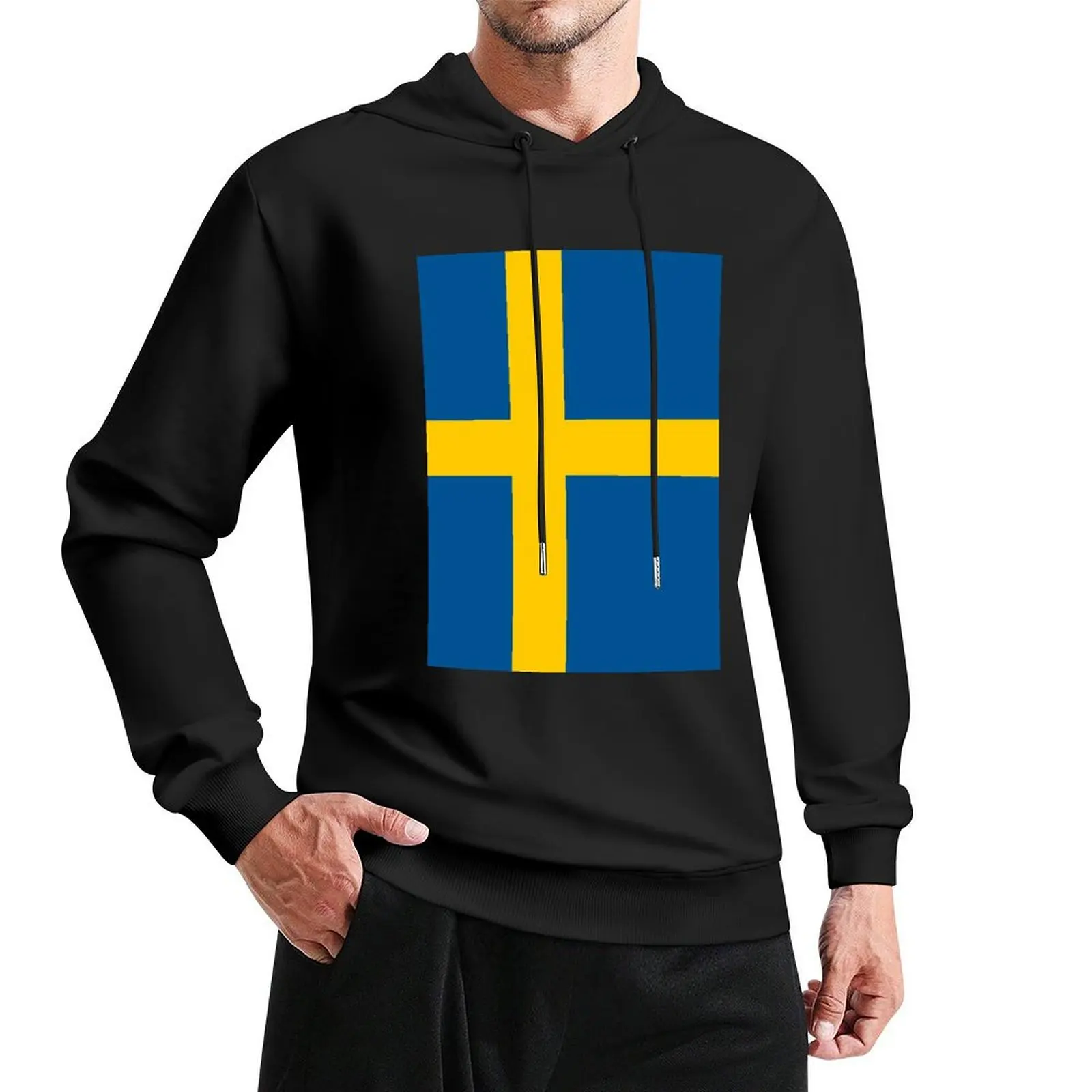 

Sweden Swedish Flag Square Pullover Hoodie men's autumn clothes mens designer clothes men clothing mens hoodie