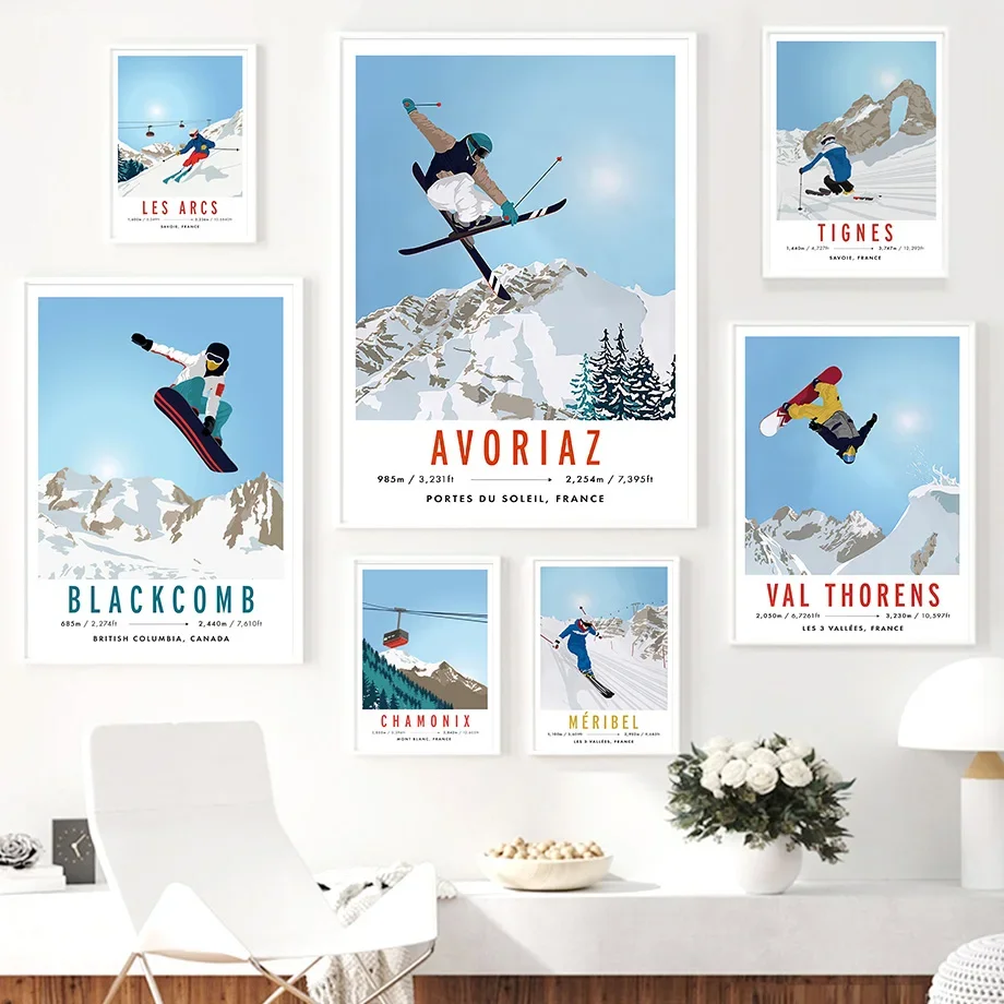 Winter Vintage Ski Snowy Snowboard Skier Wall Art Canvas Painting Nordic Posters And Prints Wall Pictures For Living Room Decor