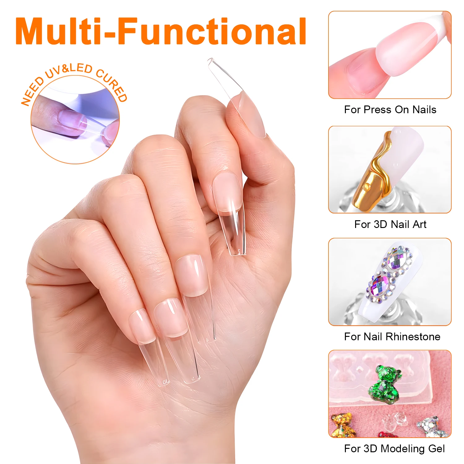TWOING 8g Clear Solid Nail Tips Gel Long Lasting Strong Adhesion UV/LED Building Gel for Nails Home Salon Manicure DIY Design