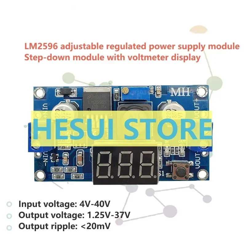 New DC-DC adjustable regulated power supply module LM2596 step-down module with voltmeter display blue board