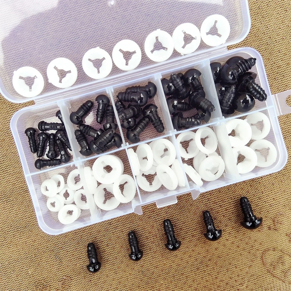 40pcs High Quality Black Plastic Safty Eyes For Crochet Toys Plush Teddy Amigurumi Dolls Baby Safe Doll Making DIY 6/8/9/10/12mm