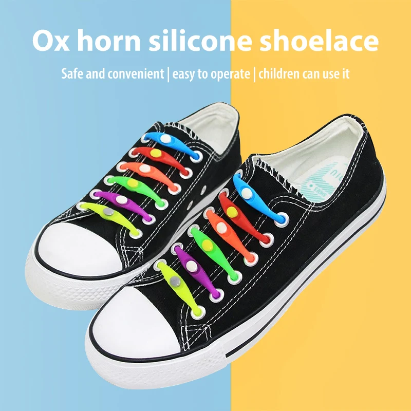 

12pcs/lot Black Round Creative No Tie Shoelaces Elastic Silicone Shoe Lace N026