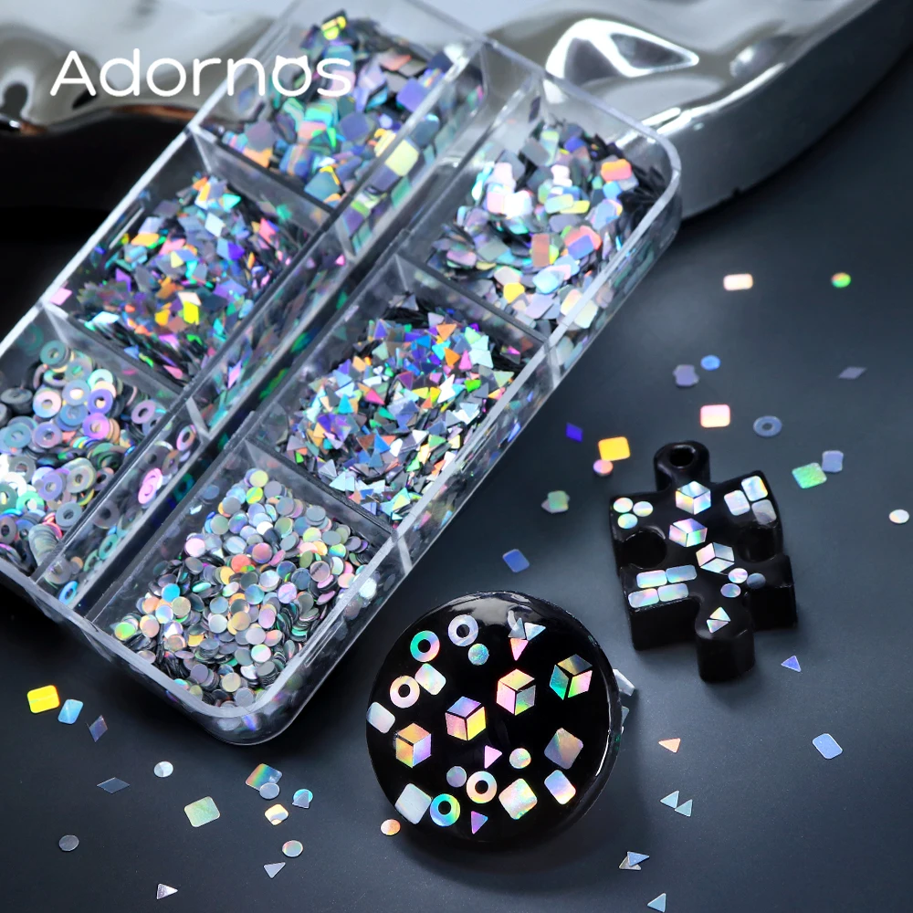 Holographic Geometry Resin Sequins Epoxy Filling Laser Silvery Square Round Triangle Rhombus DIY Resin Jewelry Making Supplies