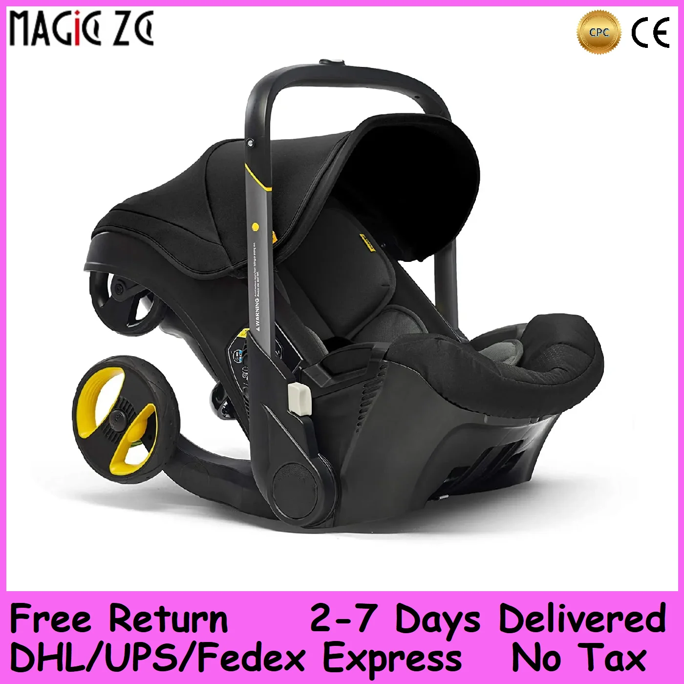 Poussette et siège auto 4-en-1 légère, pliage compact 60x45cm 360 °   Roues avant pivotantes, frein à un bouton, berceau pour nouveau-né