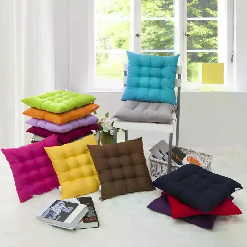 Soft Thick Padded Square Seat Cushion With Cute Cartoon Prints Fixed Ties For Home Office Indoor Outdoor Use