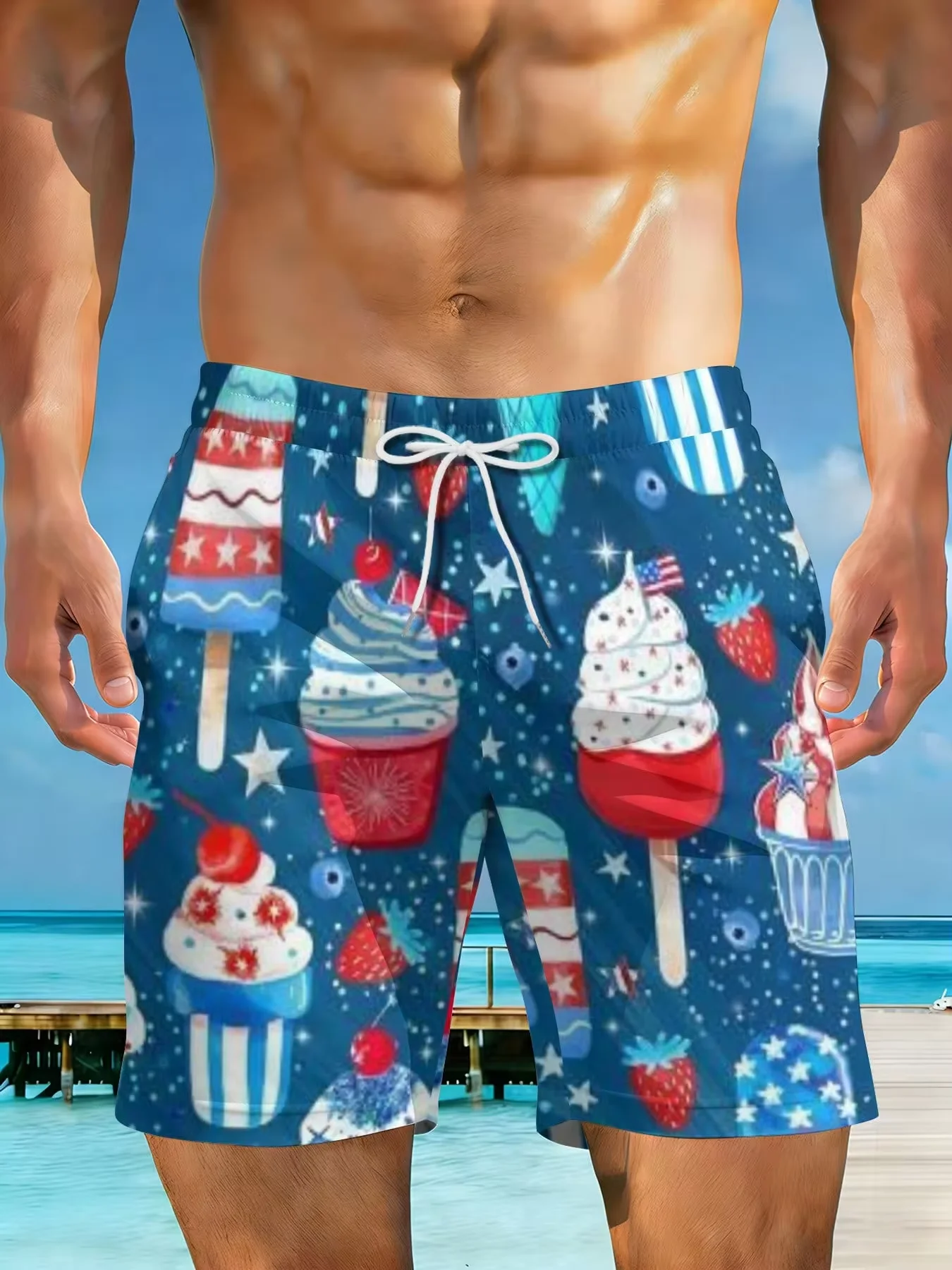 

2026 Summer New Styles Patriotic Sweets Stars Stripes Flags Plus Size Men's Tropical Casual Beach Shorts Fashion