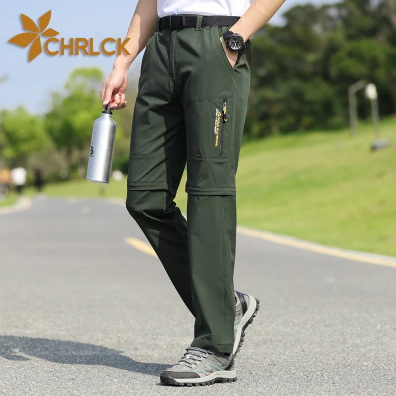 CHRLCK Men's Waterproof Hiking Pants Spring Summer Quick Drying Short Trousers Men Detachable Anti-scratch Fishing Camping Pants