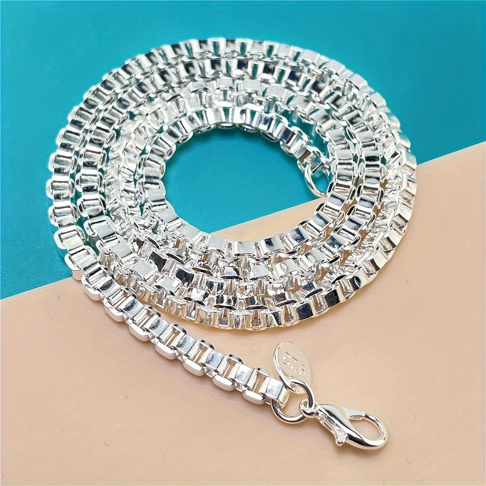 925 Sterling Silver 4mm Delicate Box Chain Necklace for Men and Women, Wedding Gift, Party Jewelry Accessories