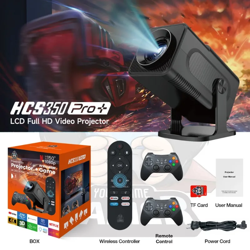 HCS350 PRO+ 3D HD портативные ретро-игровые консоли проектор гладко без буферизации для Android WIFI6 двойная система игры