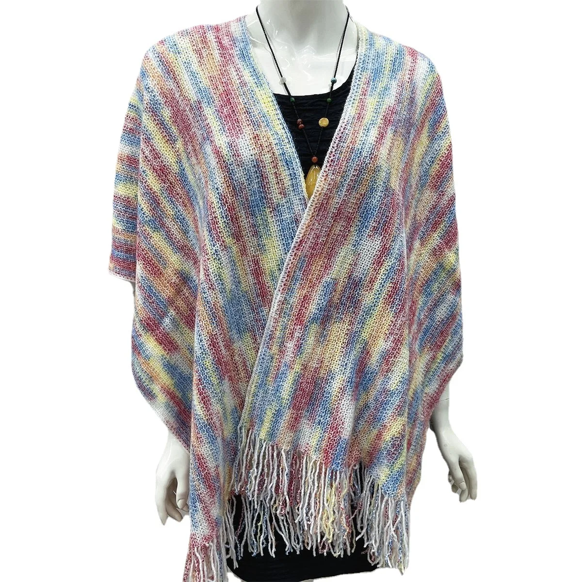 Spring Autumn Poncho Colorful Bali Chiffon Plus Size Women's Clothing European and American irregular tassel cape shawl P5