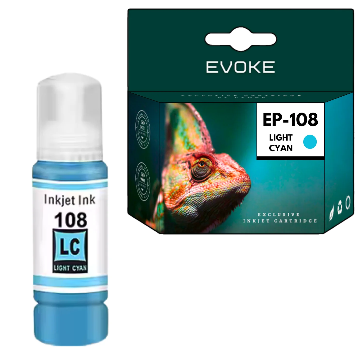 Evoke Compatibele Inkt voor Epson 108 C13T09C54A Lichtcyaan 7200 Pagina's Ecotank L8050 L18050
