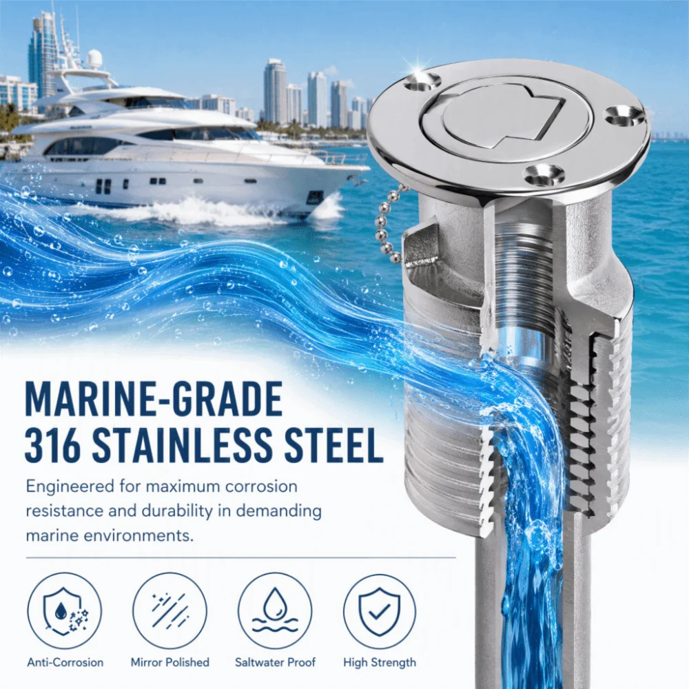 Compact 38mm Fuel Deck Fill Stainless Steel Silver Gas Filler Neck Keyless Cap Marine Deck Installation