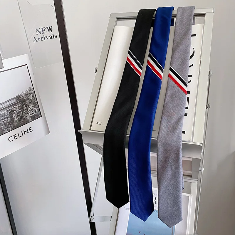 Korean TB Tri Color Ribbon 145CM British Grey Wool Tie Men's and Women's Formal Business Navy Narrow Edition