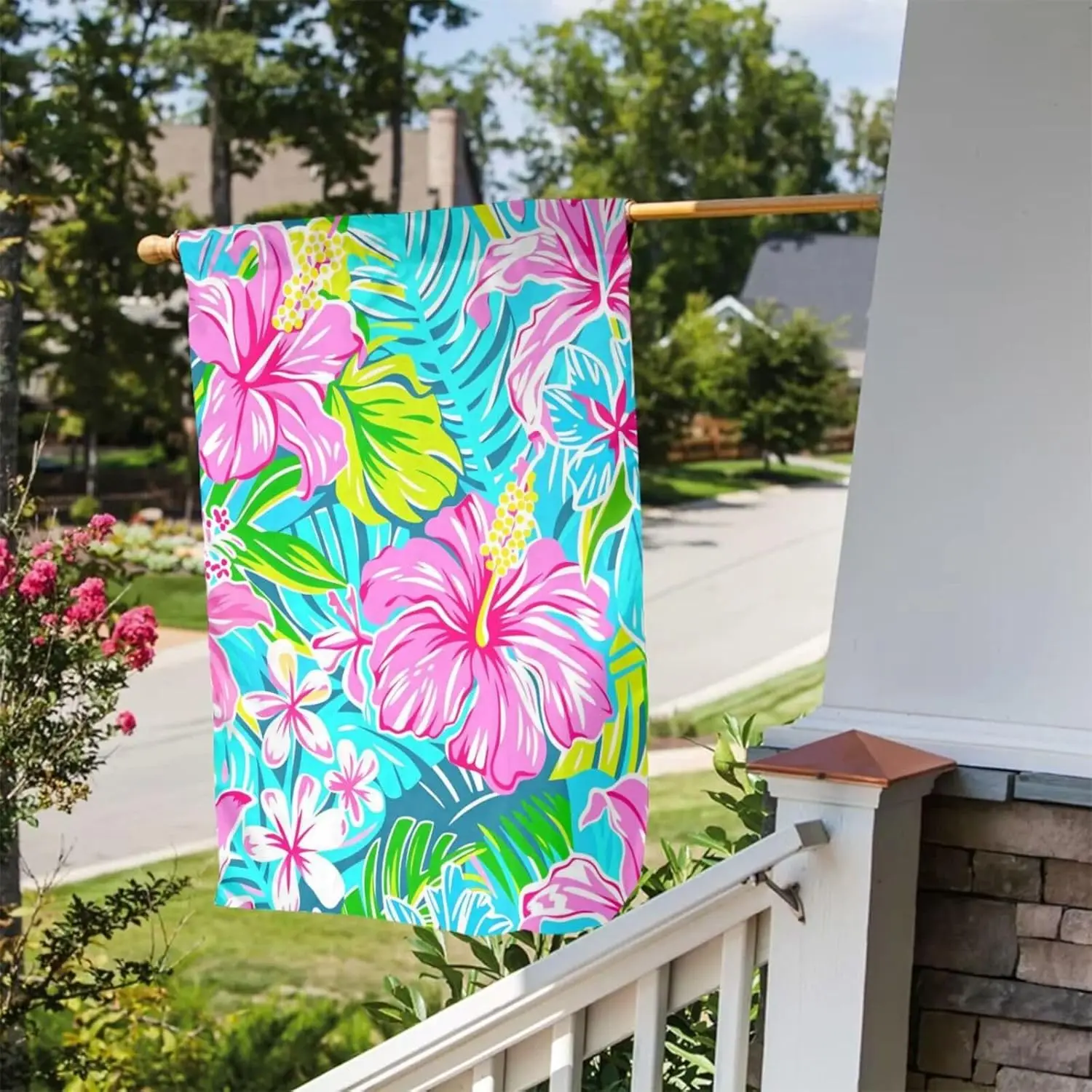 Tropical Pink Hibiscus Floral Garden Flag Double Side Flags Home Decor Yard Flag Outdoor Flags 12 X 18 Inch ZZM