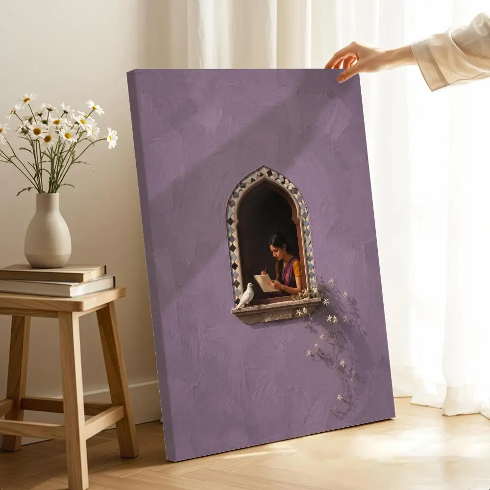 Vintage Window Scene Framed Wall Painting Ready to Hang Canvas Art Poster for Living Room Bedroom Home Decor Decals